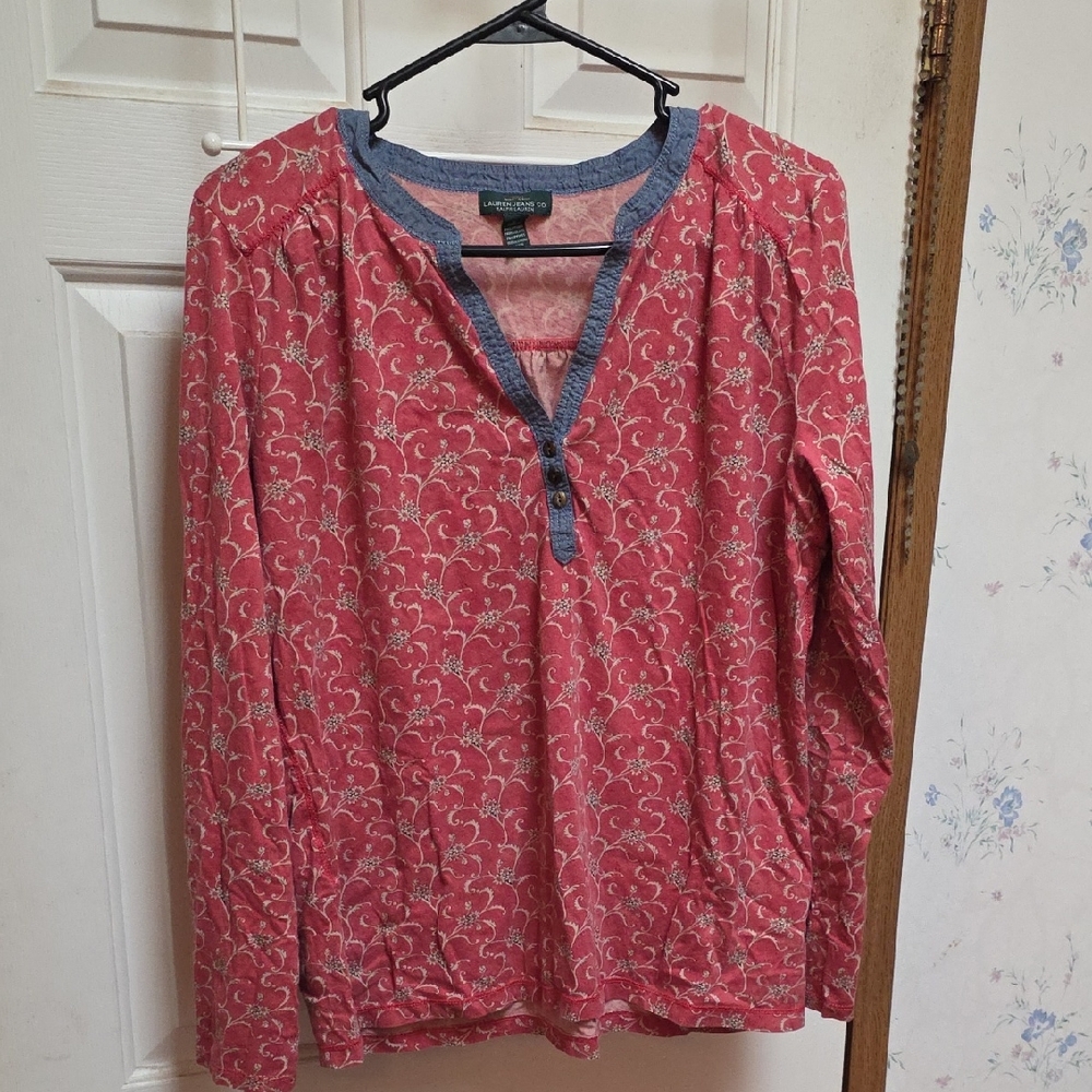 Lauren Ralph Lauren Pink and Blue Long Sleeve Top